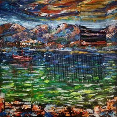 Teal and Ochre Irish Seascape, Acrylic, 2023, 60.00 × 60.00 cm