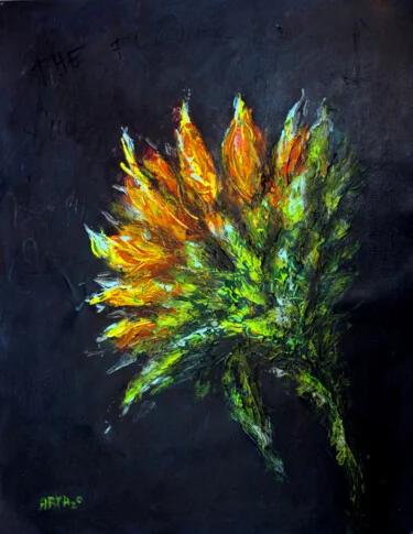 Fiery Sunflower Burst on Canvas, Acrylic, 2025, 40.00 × 50.00 cm