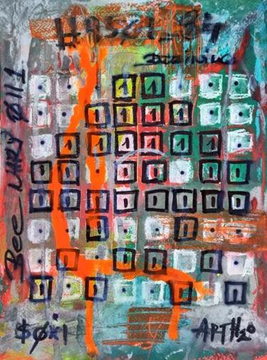 Fluorescent Orange and Black Grid, Acrylic, 2024, 21.00 × 30.00 cm