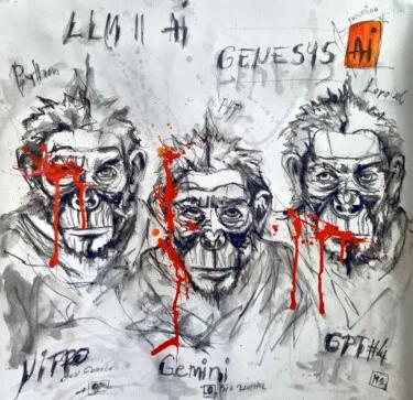 AI and the Three Wise Monkeys, Acrylic, 2024, 60.00 × 60.00 cm