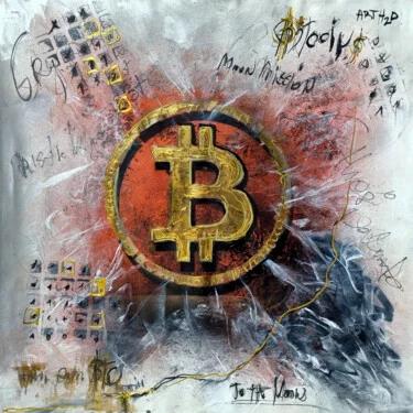 Bitcoin and Red Chaos, Acrylic, 2024, 60.00 × 60.00 cm