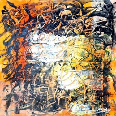 Burnt Orange and Black Abstract on Paper, Acrylic, 2026, 30 × 30 cm