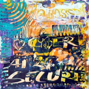 Cyan and Orange Urban Acrylic on Paper, Acrylic, 2026, 30 × 30 cm