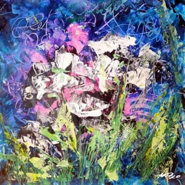 Purple and Green Acrylic Swirl on Paper, Acrylic, 2026, 30 × 30 cm