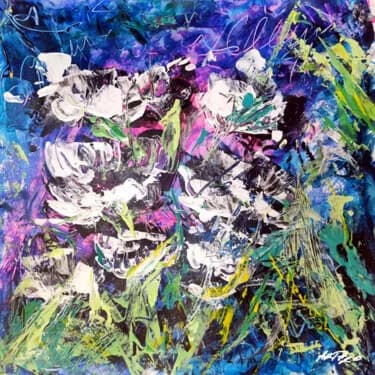 Violet and Deep Blue Floral on Paper, Acrylic, 2026, 30 × 30 cm