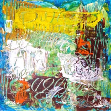 Sunny Yellow Abstract on Paper, Acrylic, 2026, 30 × 30 cm