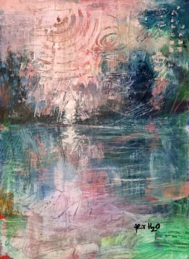 Soft Pink and Teal Abstract on Paper, Acrylic, 2026, 29 × 42 cm