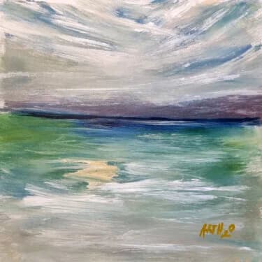 Teal and White Coastal Acrylic Seascape, Acrylic, 2026, 30 × 30 cm