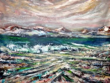Ocean Green and Sandy Beige Irish Landscape, Acrylic, 2026, 87 × 65 cm