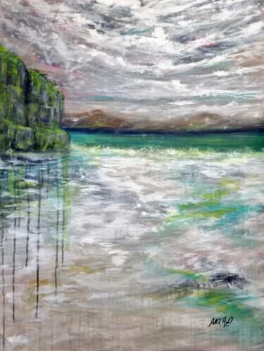 Emerald and Teal Coastal Impression on Canvas, Acrylic, 2026, 65 × 87 cm
