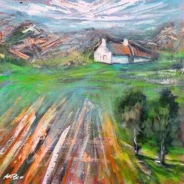 Emerald and Olive Landscape in Acrylic, Acrylic, 2026, 30 × 30 cm
