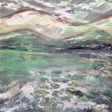 Mint Green and Beige Landscape on Paper, Acrylic, 2026, 30 × 30 cm