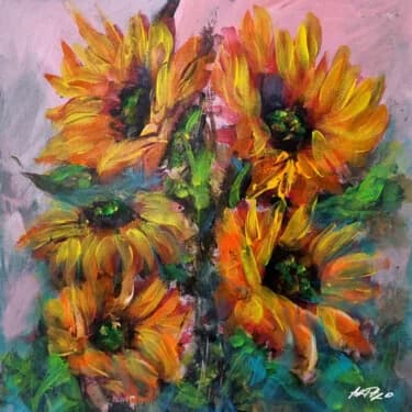 Sunflower in Orange and Yellow Acrylic, Acrylic, 2026, 30 × 30 cm