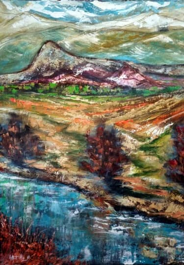 Golden Green Landscape in Acrylic, Acrylic, 2026, 65 × 87 cm