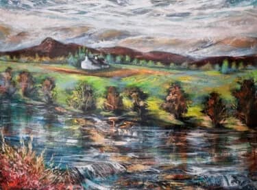 Serene Green and Ochre Landscape Painting, Acrylic, 2026, 87 × 65 cm