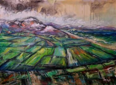 Vibrant Green Acrylic Landscape from Mayo, Acrylic, 2026, 87 × 65 cm
