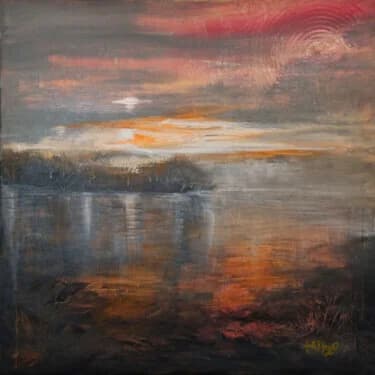 Orange and Gray Riverbank Impression, Acrylic, 2026, 60 × 60 cm