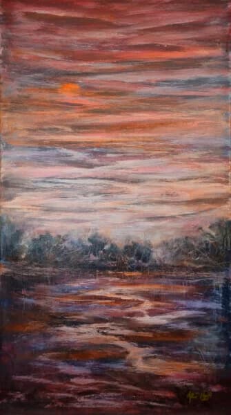 Sunset Orange Acrylic Landscape, Acrylic, 2026, 50 × 90 cm