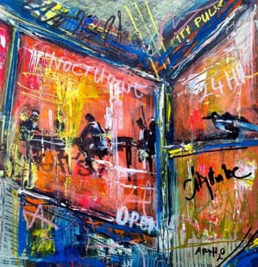 Bold Orange and Blue Acrylic on Cardboard, Acrylic, 2026, 30 × 30 cm