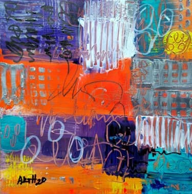 Joyful Orange and Deep Blue Abstract, Acrylic, 2026, 30 × 30 cm