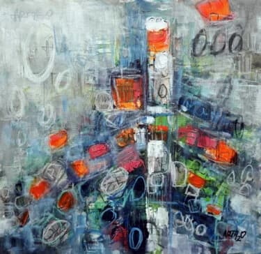 Vibrant Orange and Blue Abstract Composition, Acrylic, 2026, 43 × 43 cm