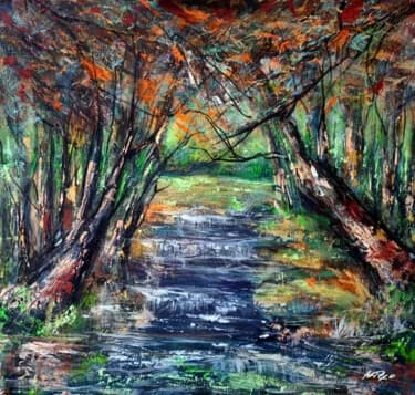 Crimson and Green Forest Impression, Acrylic, 2026, 43 × 43 cm