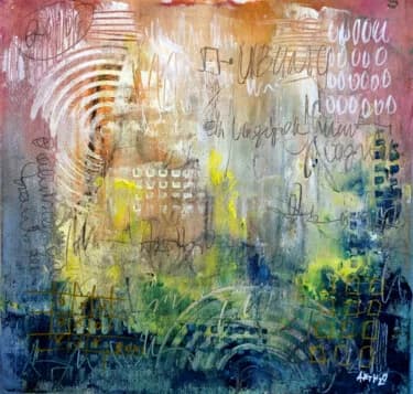 Ochre and Green Harmony on Paper, Acrylic, 2026, 43 × 43 cm