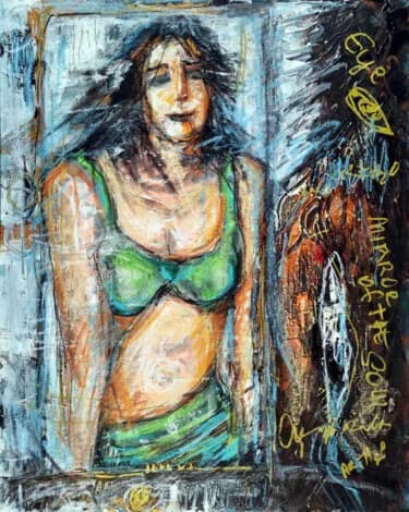 Emerald Portrait on Linen Canvas, Acrylic, 2026, 40 × 50 cm