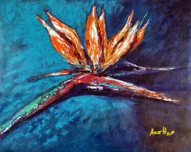 Fiery Orange Bird of Paradise on Canvas, Acrylic, 2026, 50 × 40 cm