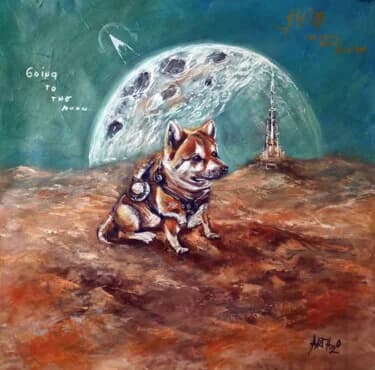 Burnt Sienna Shiba Against Cosmic Green, Acrylic, 2026, 60 × 60 cm