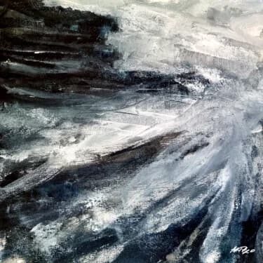 Black and White Tension on Linen Canvas, Acrylic, 2026, 30 × 30 cm