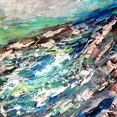 Emerald and Deep Blue Seascape, Acrylic, 2026, 30 × 30 cm