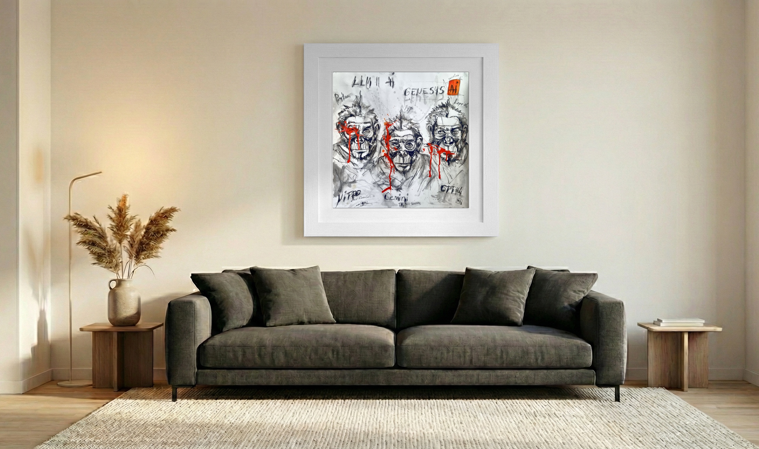 AI and the Three Wise Monkeys — art on the wall, room interior preview 3