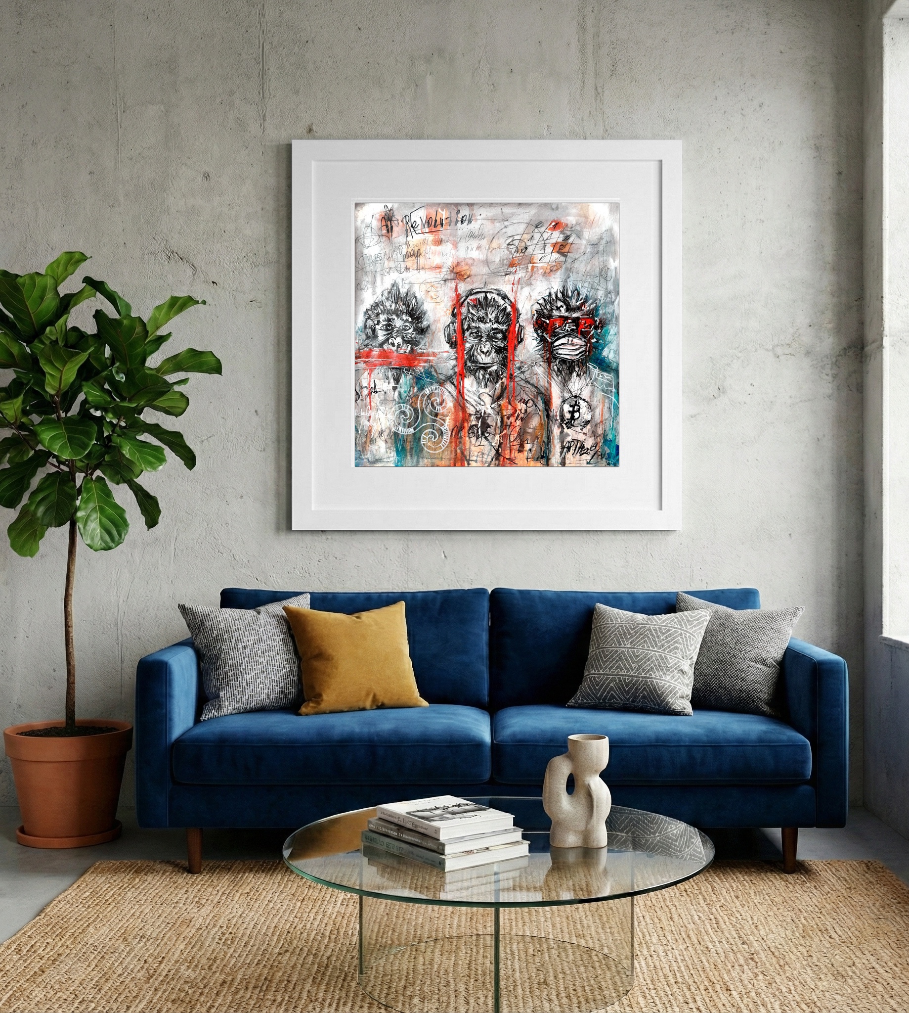 Red and Grey Censorship Art — art on the wall, room interior preview 2