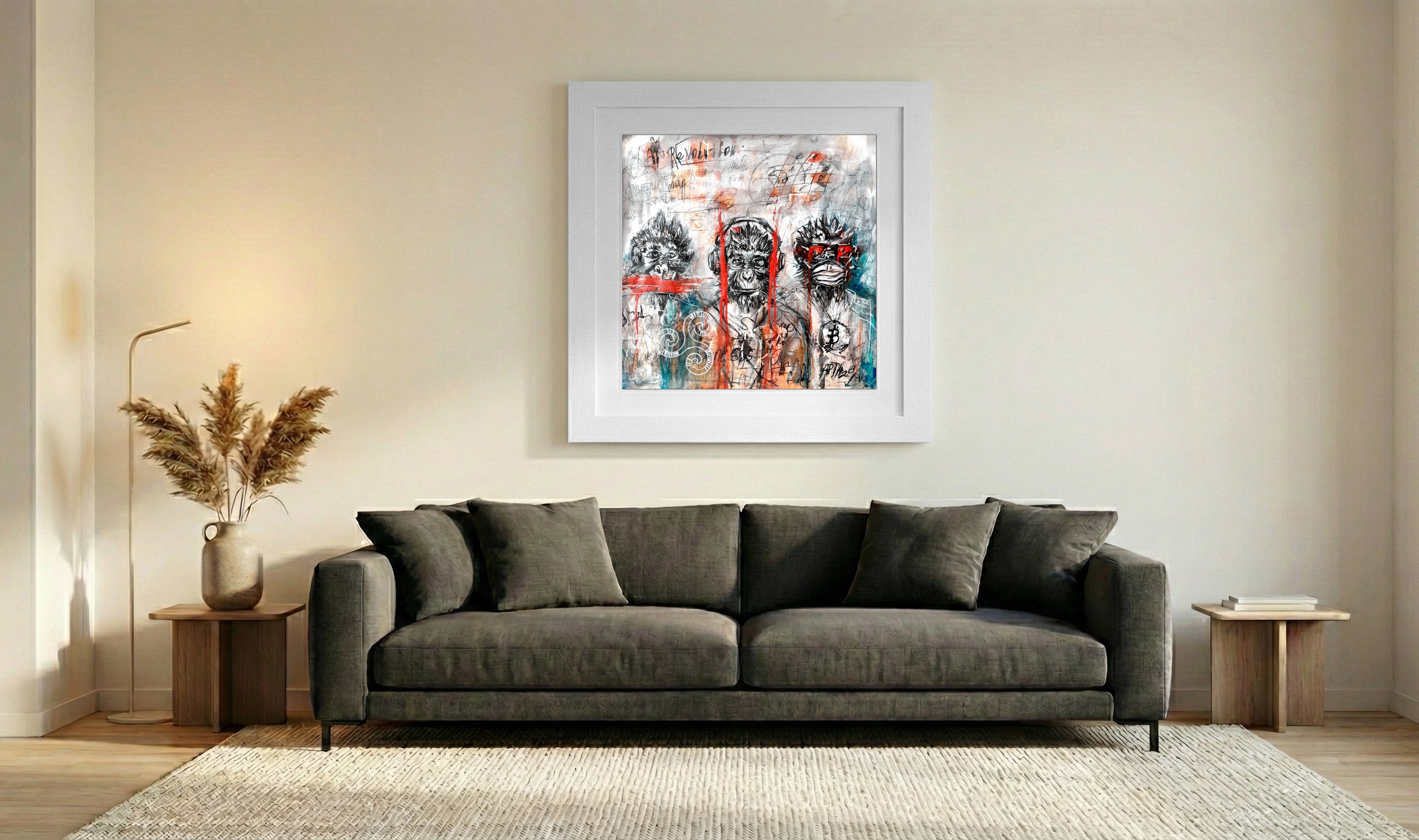 Red and Grey Censorship Art — art on the wall, room interior preview 3