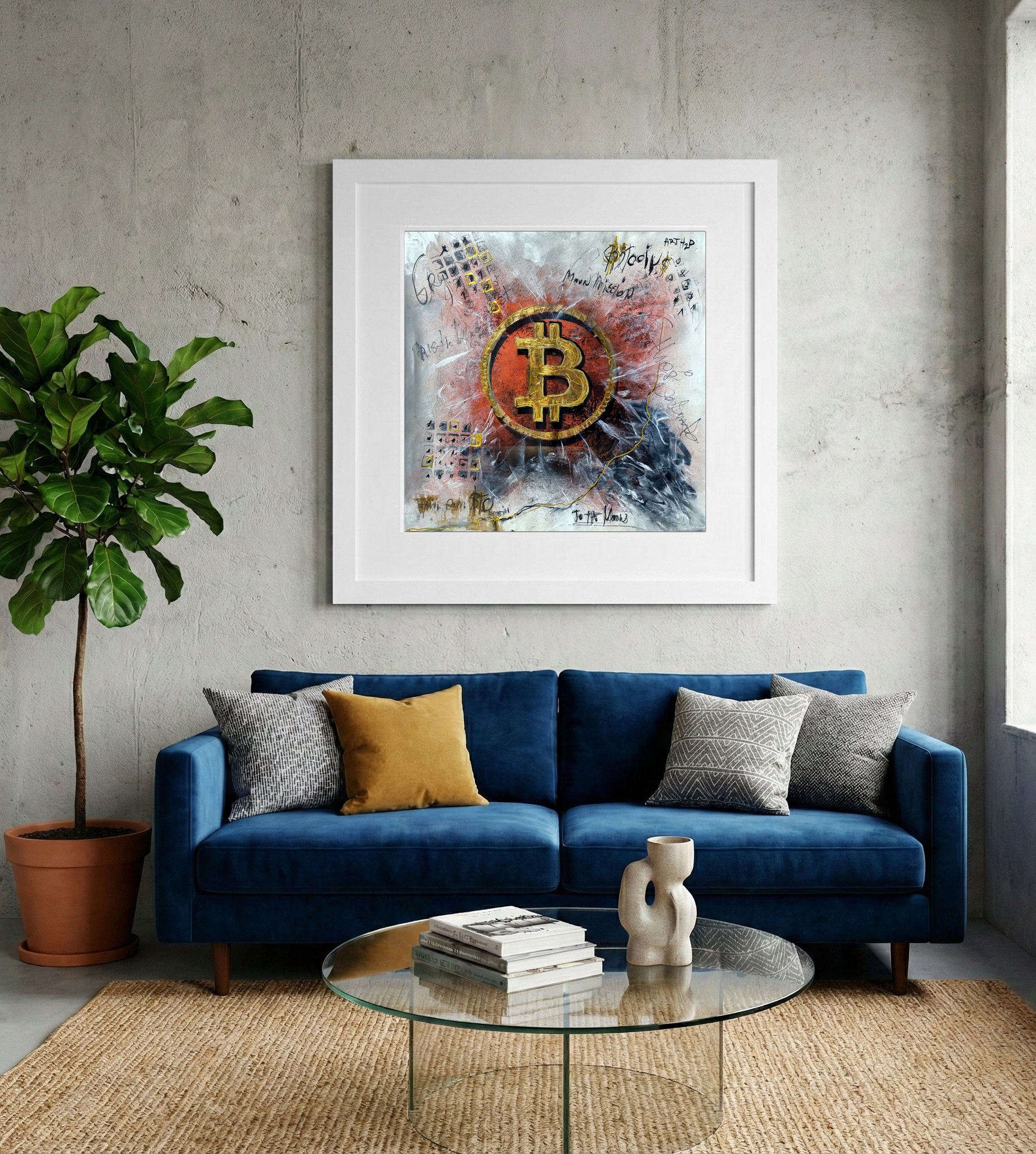 Bitcoin and Red Chaos — art on the wall, room interior preview 2