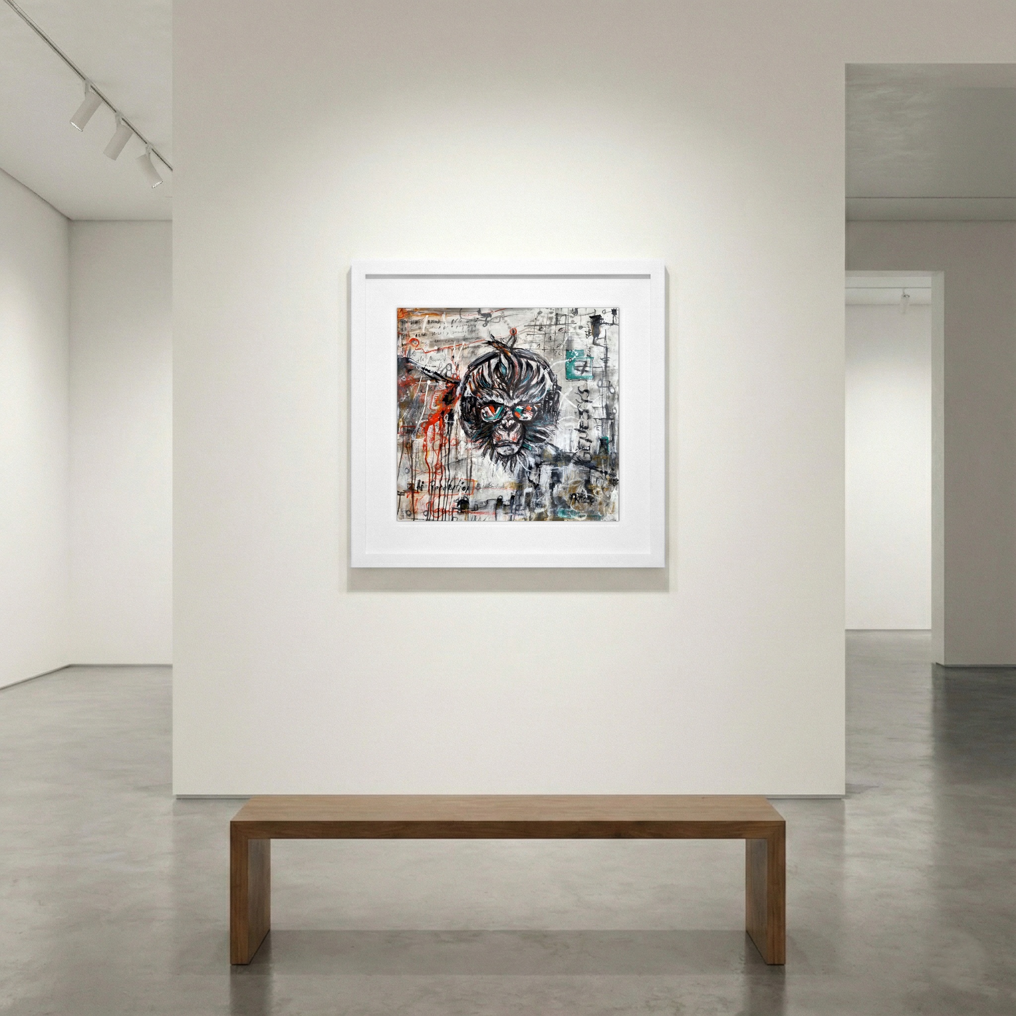 Digital Observer in Crimson and Teal — art on the wall, room interior preview 1