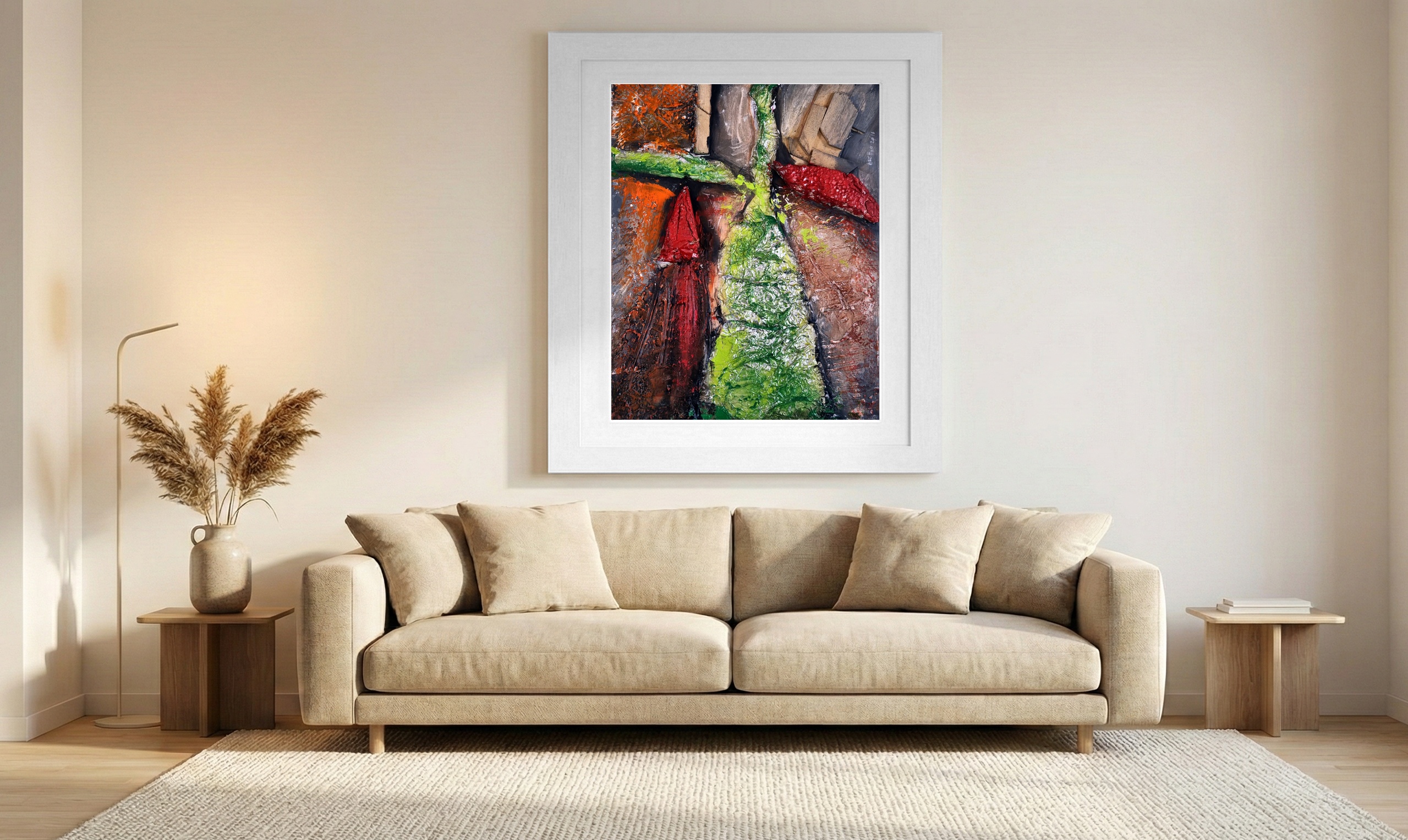Textural Greens and Rust of Urban Flow — art on the wall, room interior preview 1