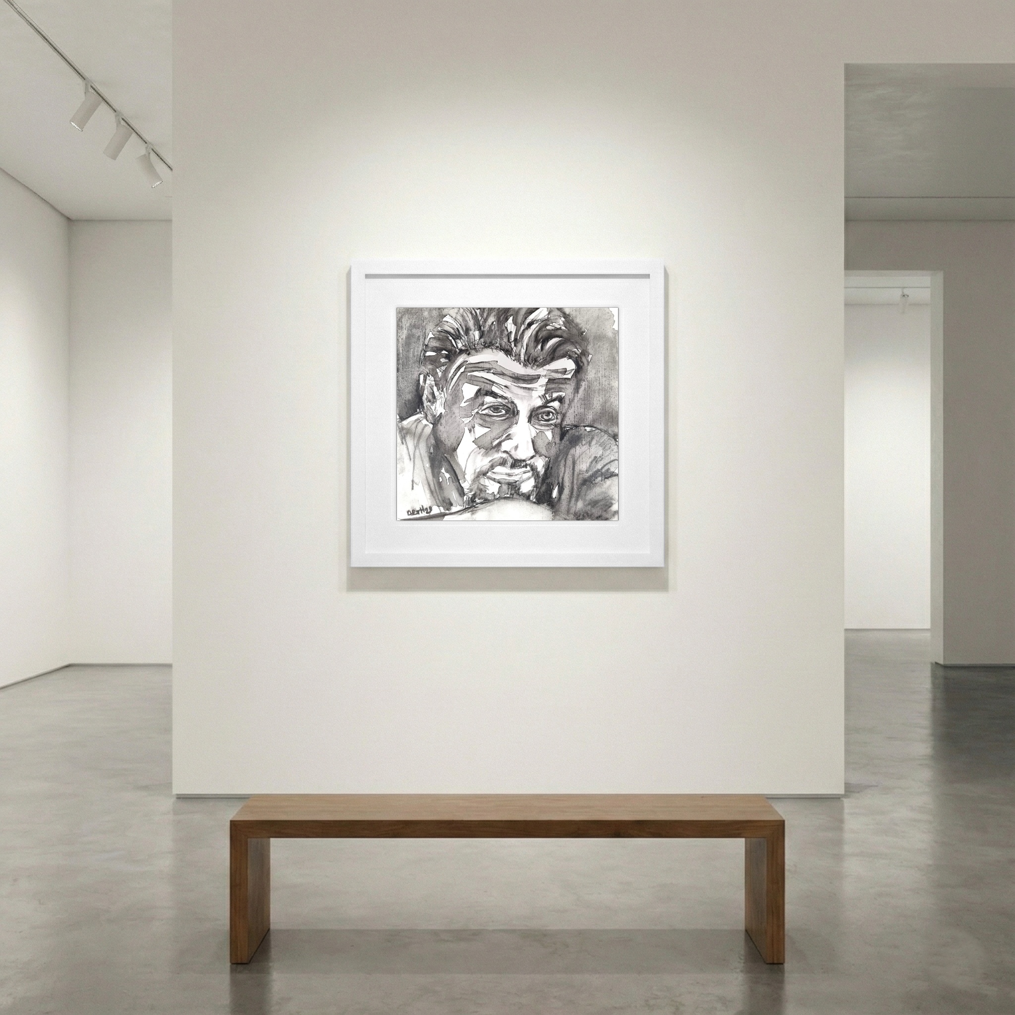 Monochrome Aquarelle Portrait of Stallone — art on the wall, room interior preview 1