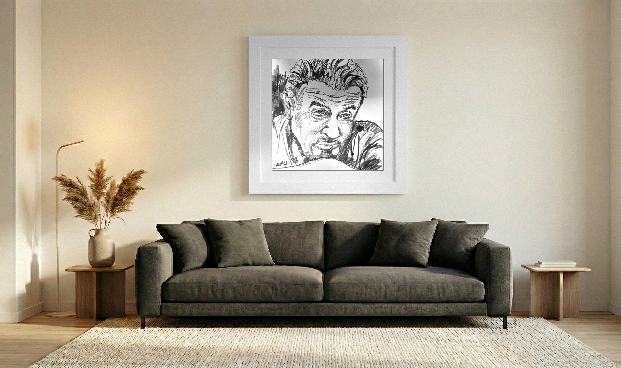 Raw Pencil Portrait Study of Stallone — art on the wall, room interior preview 3