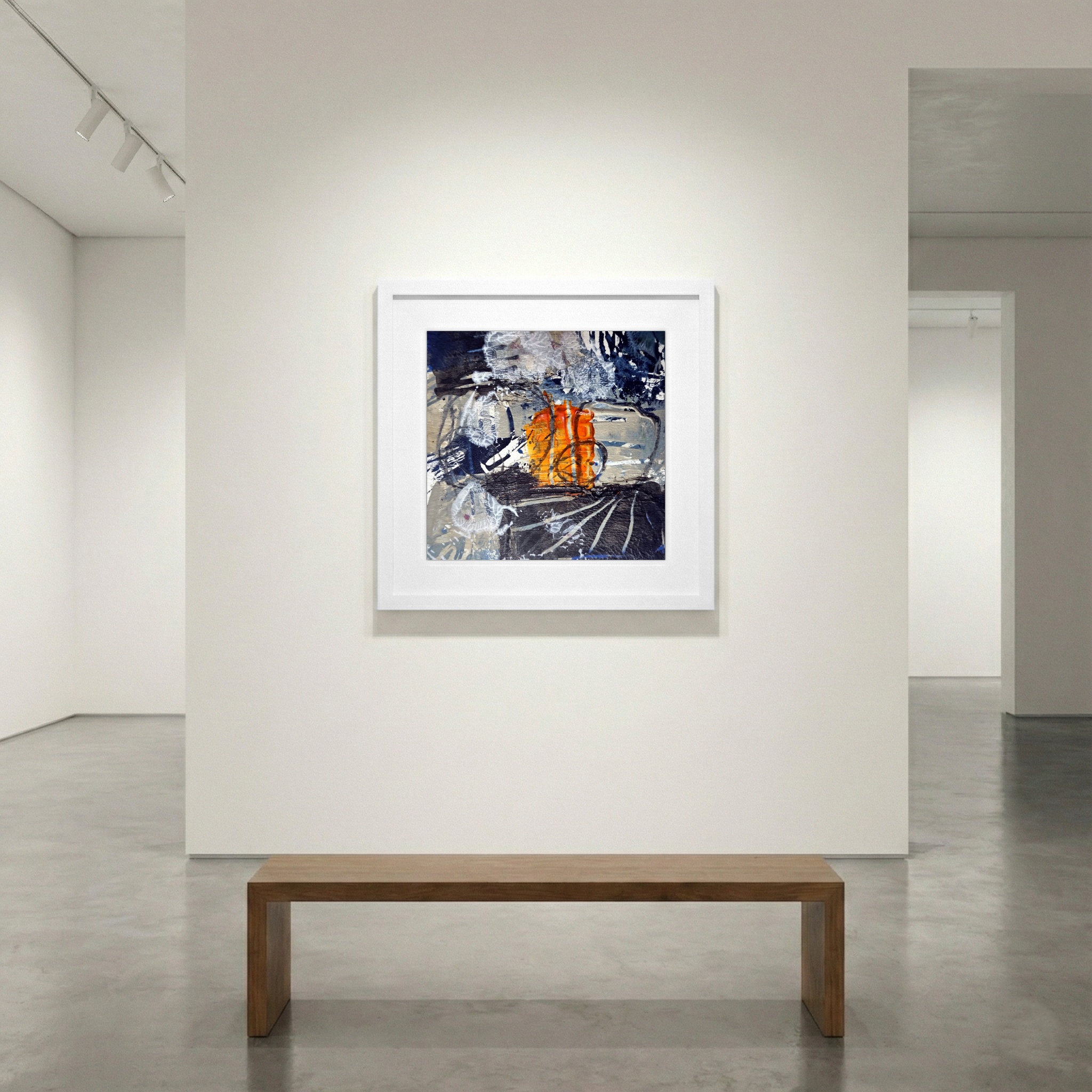 Fiery Orange and Indigo Graffiti Abstract — art on the wall, room interior preview 1