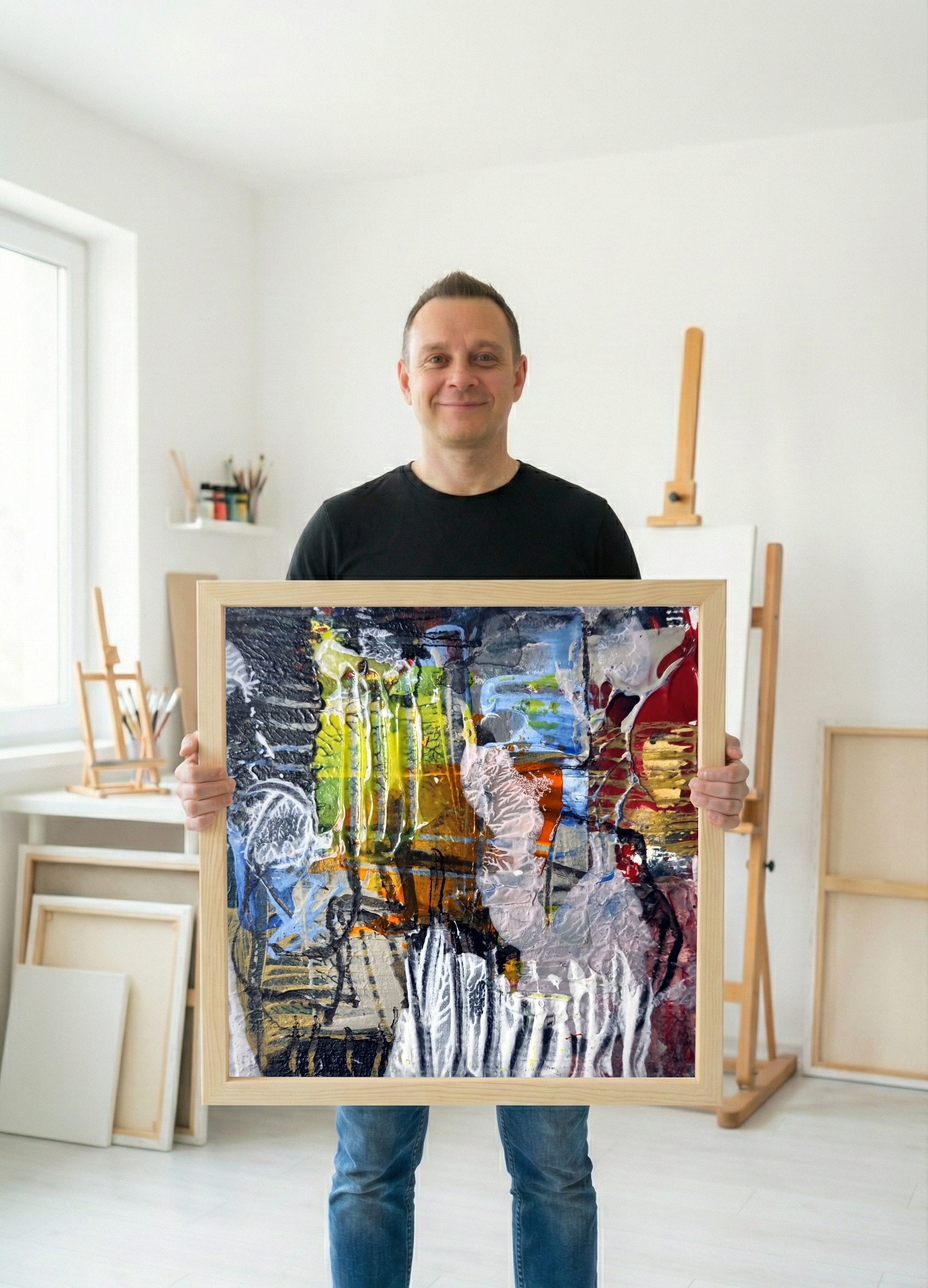 Vibrant Primary Colors Urban Abstract — art on the wall, room interior preview 3