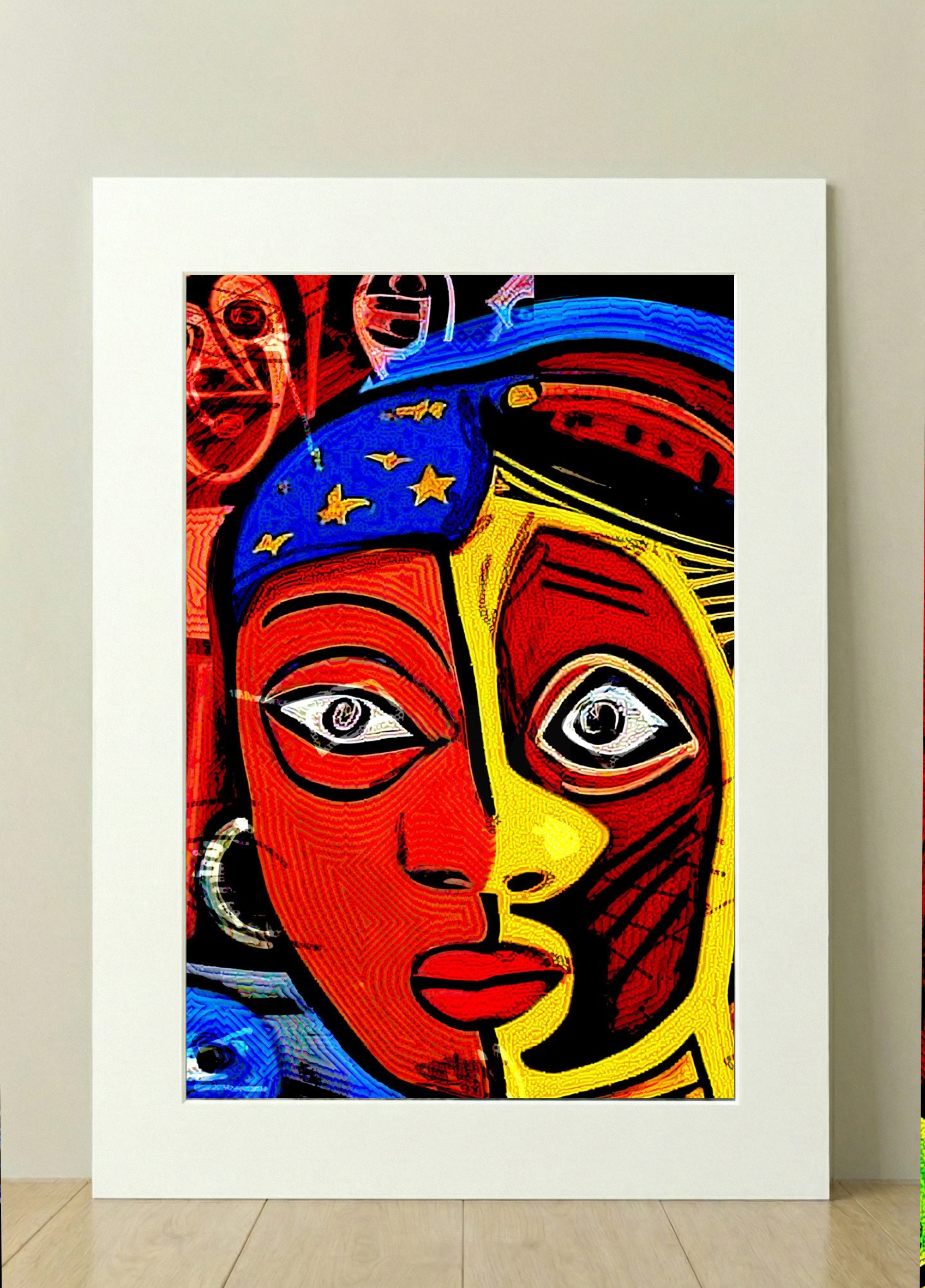 Vivid Red and Black Digital Portrait of Strength — art on the wall, room interior preview 1