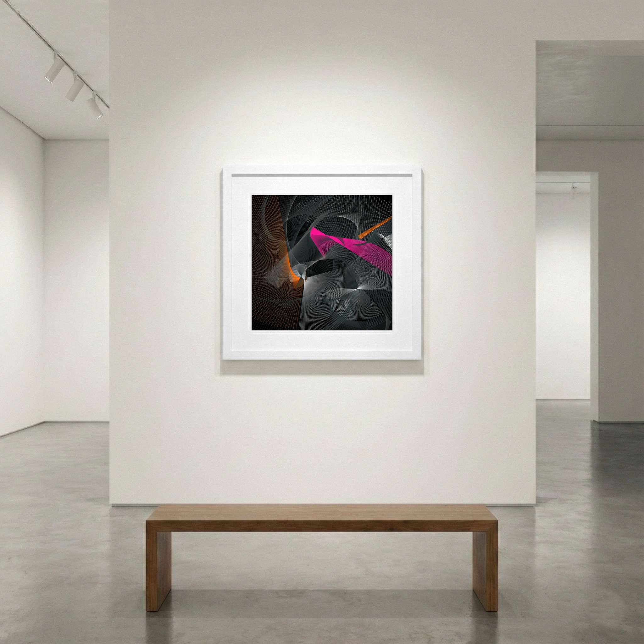 Monochrome and Neon Abstract Line Drawing — art on the wall, room interior preview 1