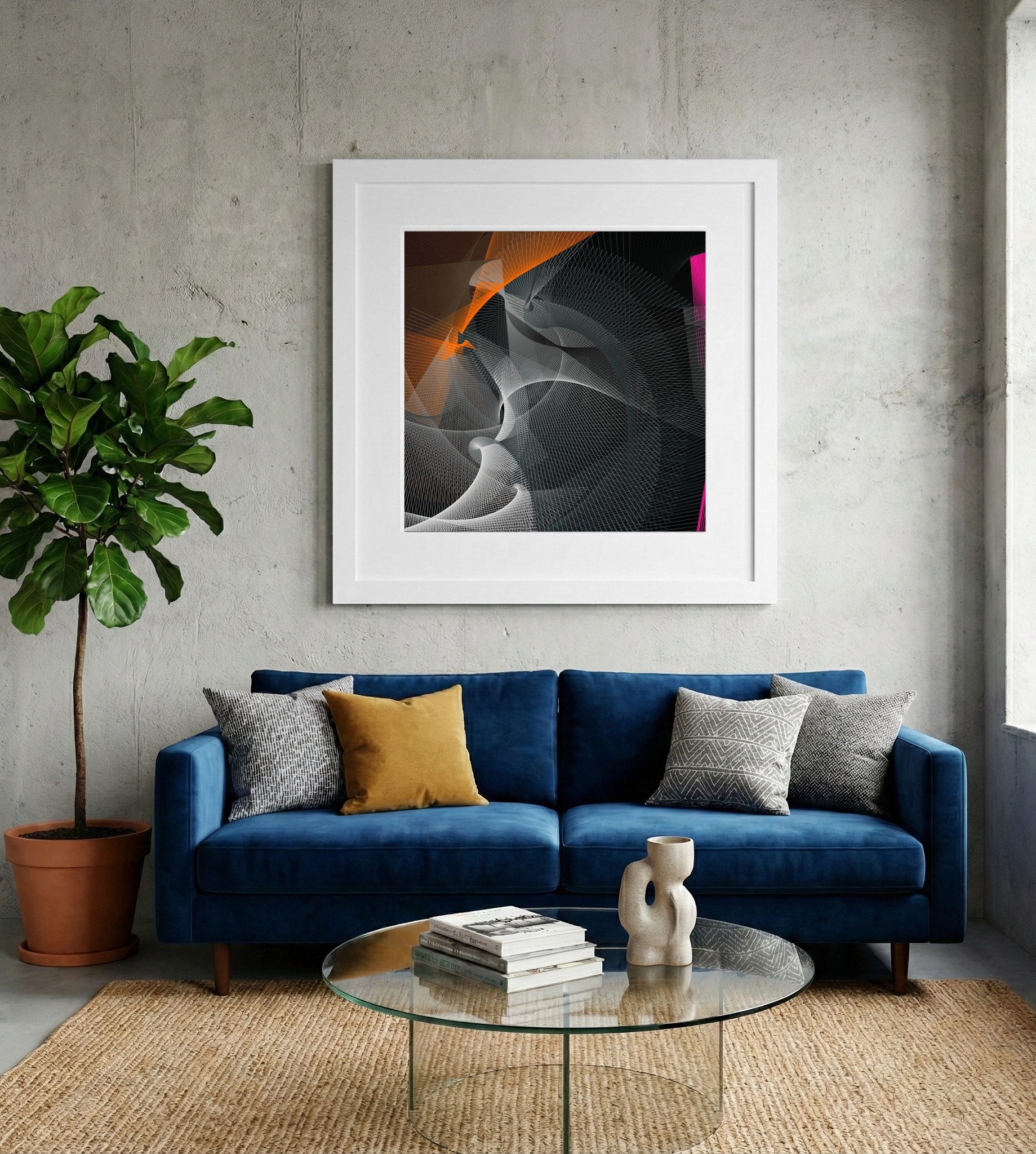 Black and White Generative Swirls with Warm Accents — art on the wall, room interior preview 2