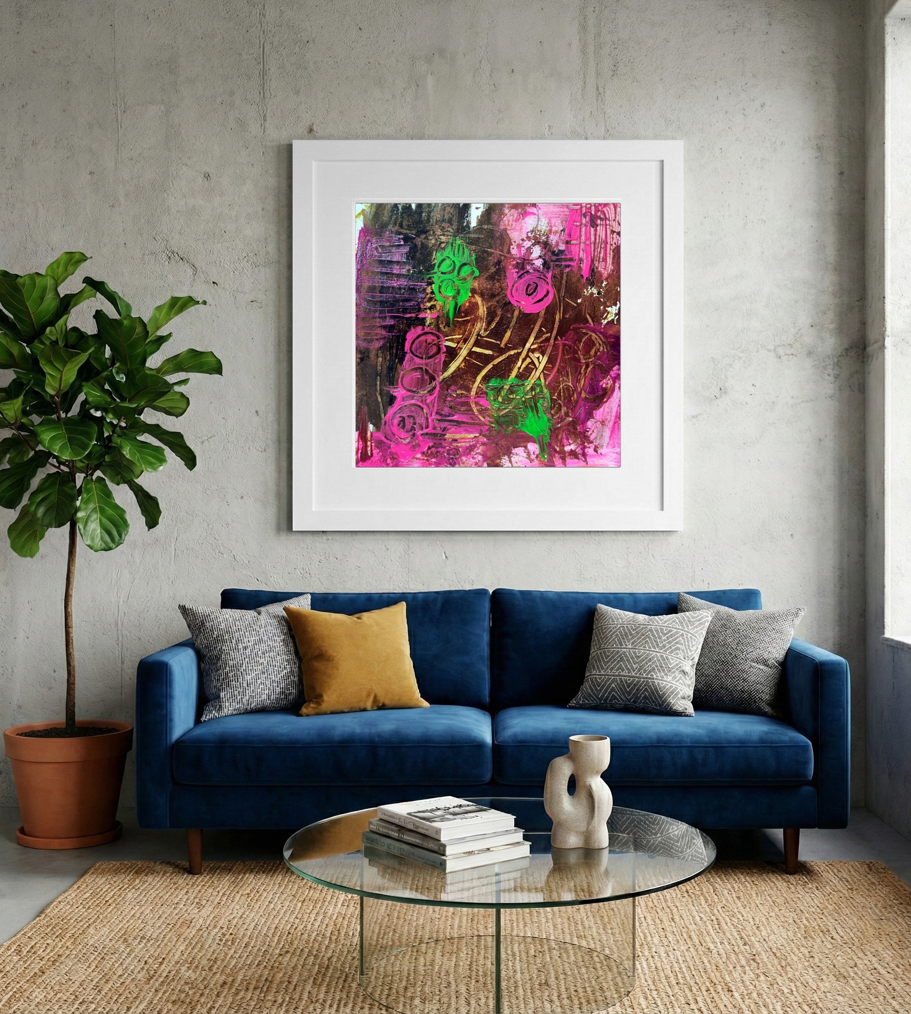 Brown and Pink Abstract on Paper — art on the wall, room interior preview 1