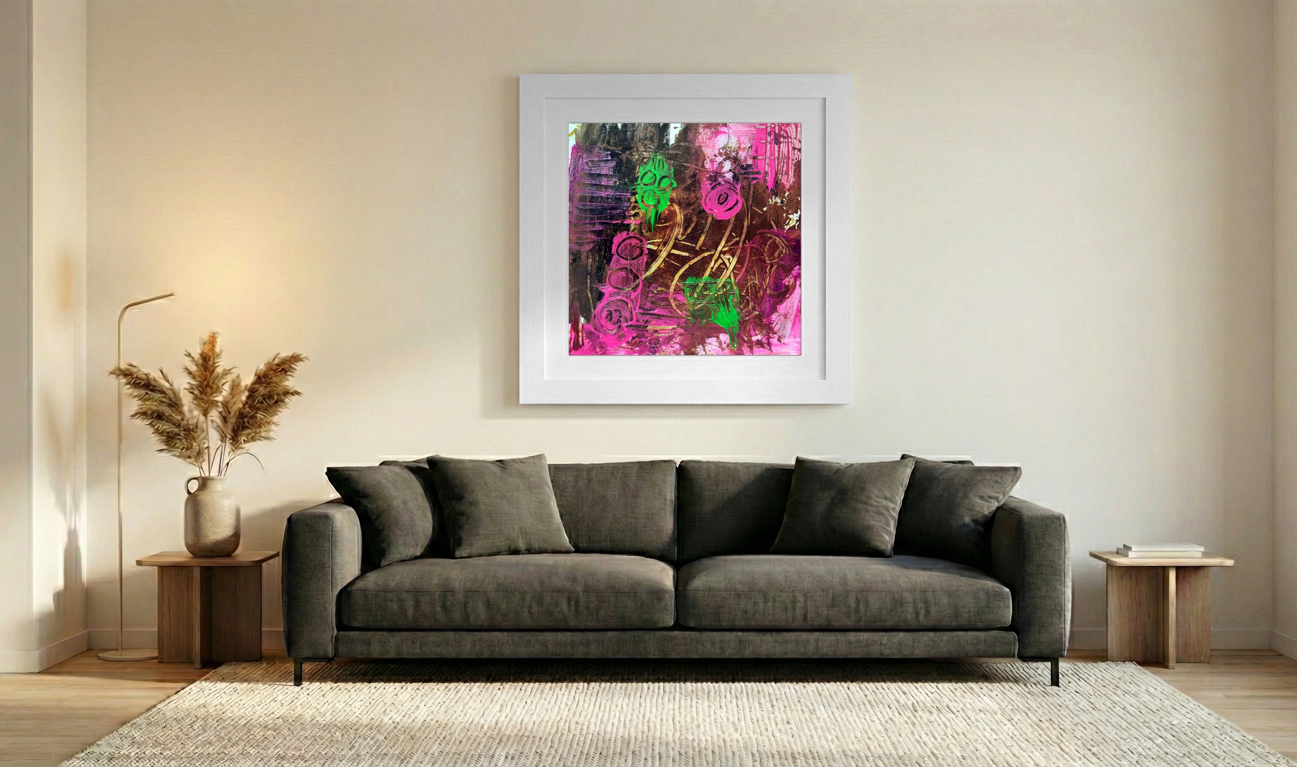 Brown and Pink Abstract on Paper — art on the wall, room interior preview 2