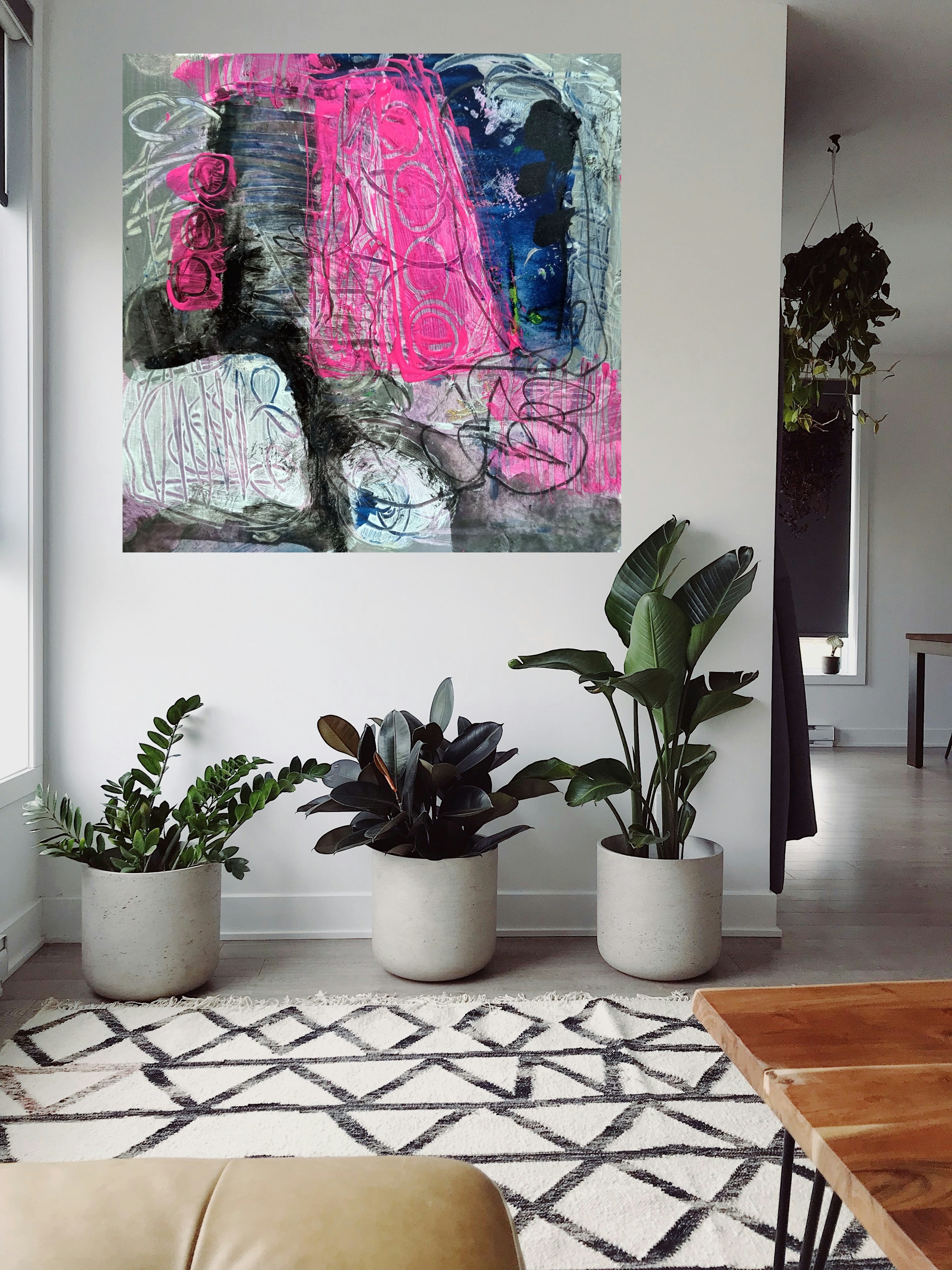 Gray and Neon Urban Abstract — art on the wall, room interior preview 1