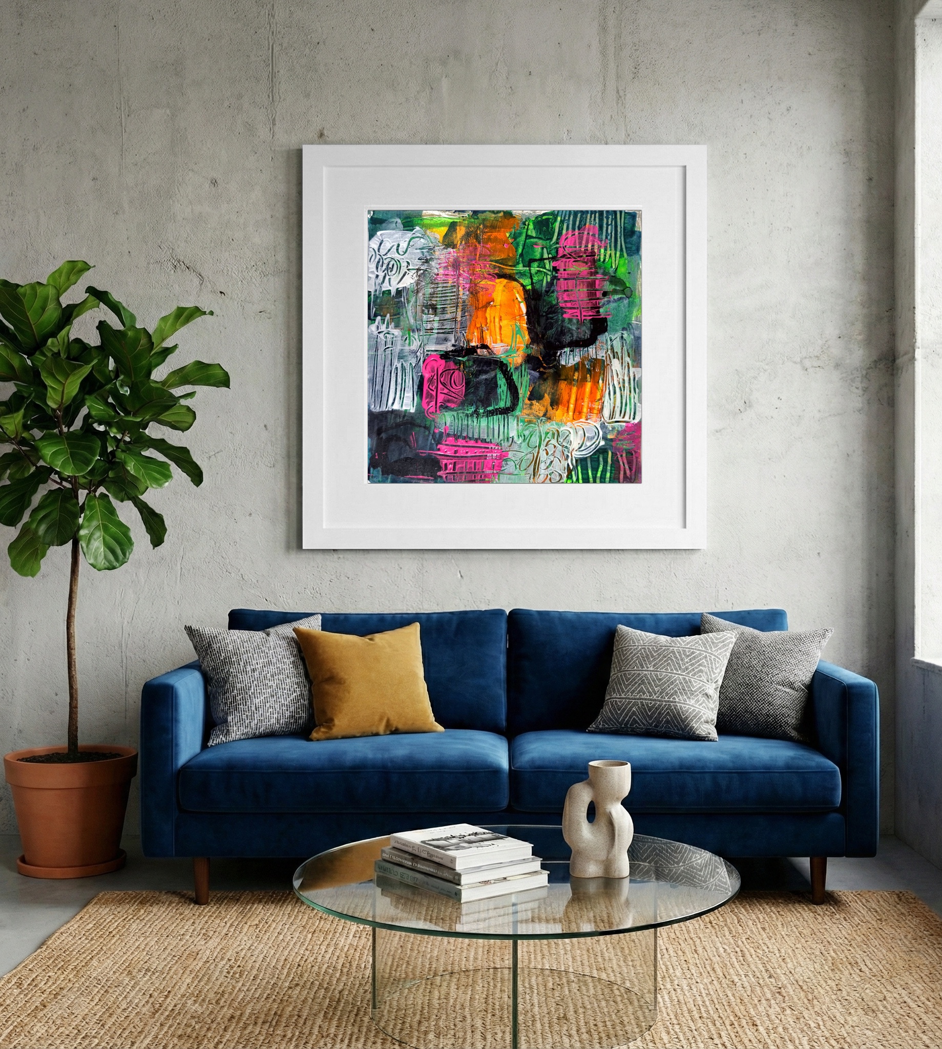 Fiery Orange Abstract on Paper — art on the wall, room interior preview 2
