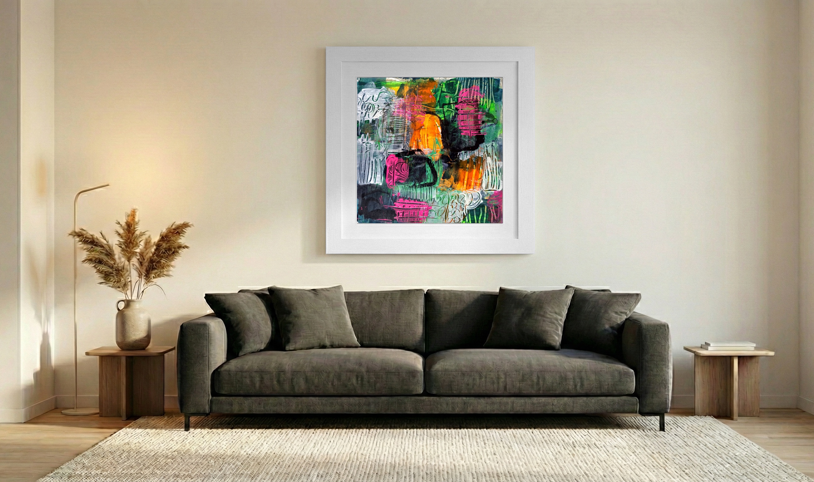 Fiery Orange Abstract on Paper — art on the wall, room interior preview 3